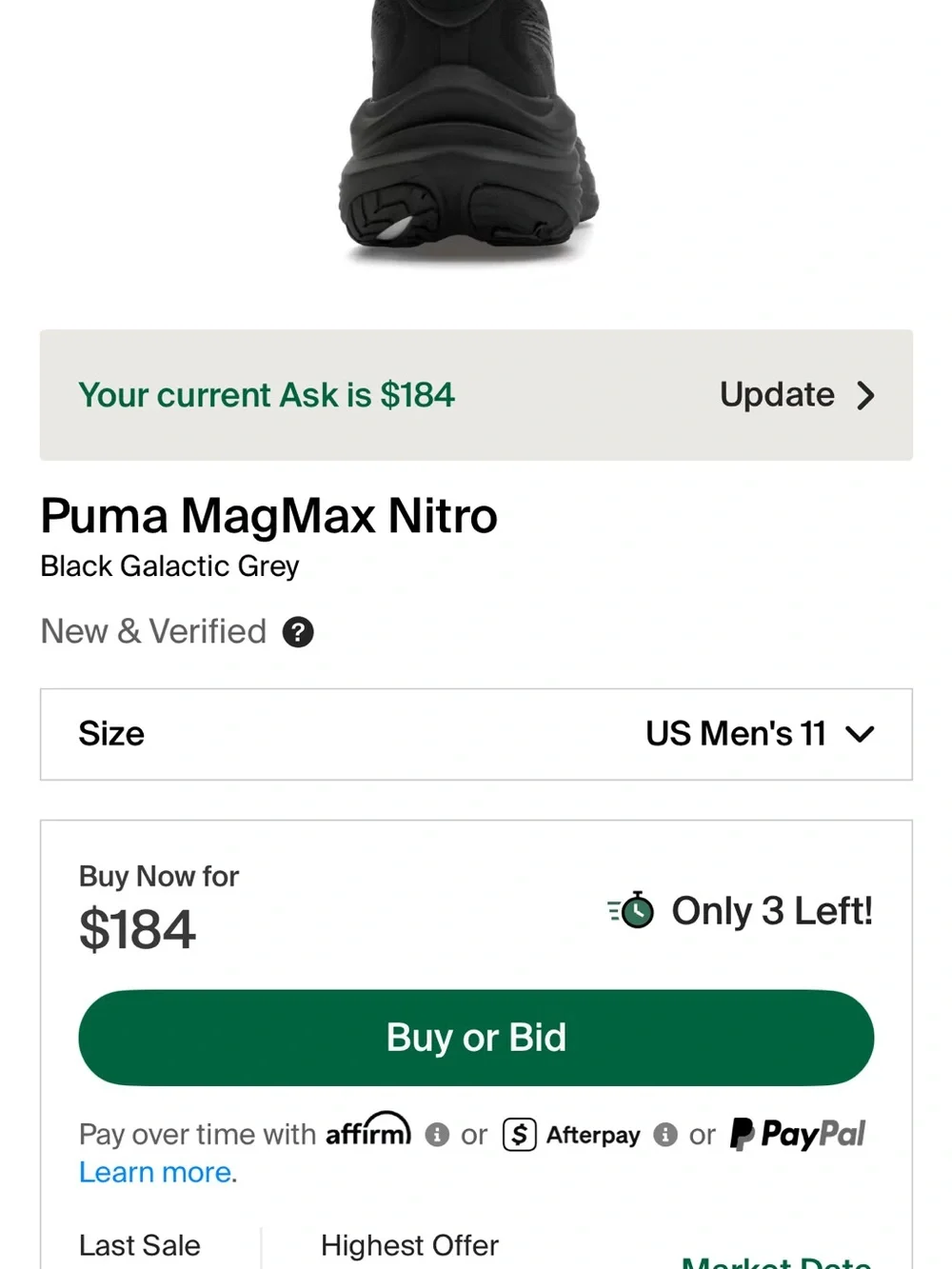 Puma Black Running Shoe with Grey Accents